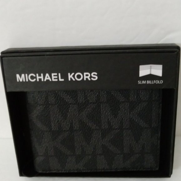 Michael Kors Jet Set Black Slim Bi-fold PVC Leather Men's Wallet - Picture 10 of 12